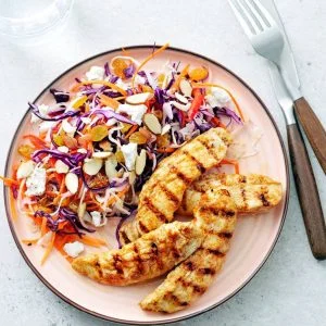 Spice-Rubbed Grilled Chicken Tenders with Slaw