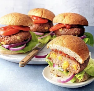 Plant-Based Burgers with Cheddar Cubes