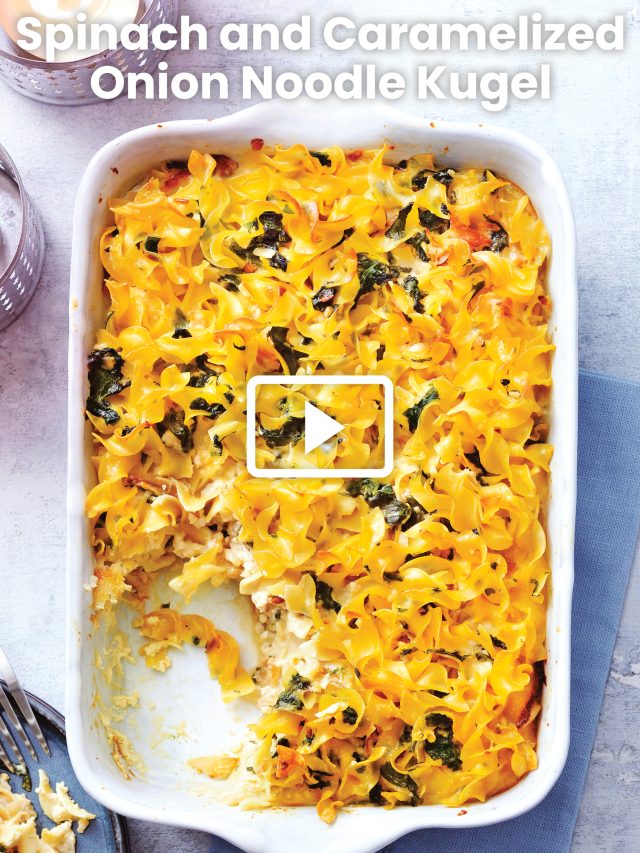 Spinach and Caramelized Onion Noodle Kugel Savory