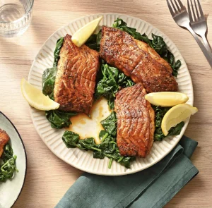Blackened Fish with Steamed Spinach 