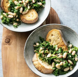 Garlicky Beans and Greens Over Toast  