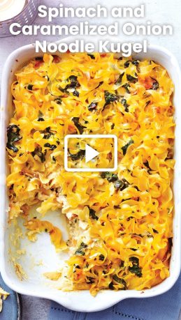 Spinach and Caramelized Onion Noodle Kugel