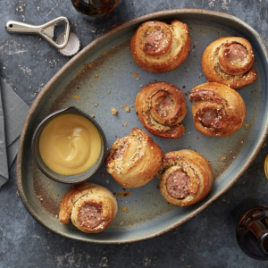 Kielbasa Bites with Everything Bagel Honey Mustard Dip