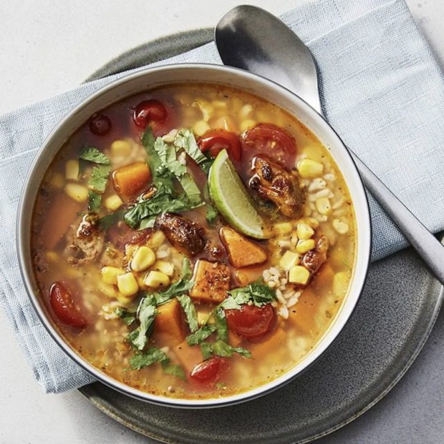 Southwestern Chicken Soup with Sweet Potatoes and Corn