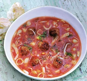 Fennel-Tomato Soup with Meatballs and Shells