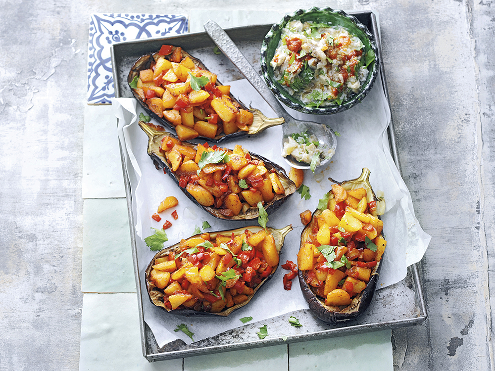Eggplant Stuffed with Spicy Potatoes | Savory