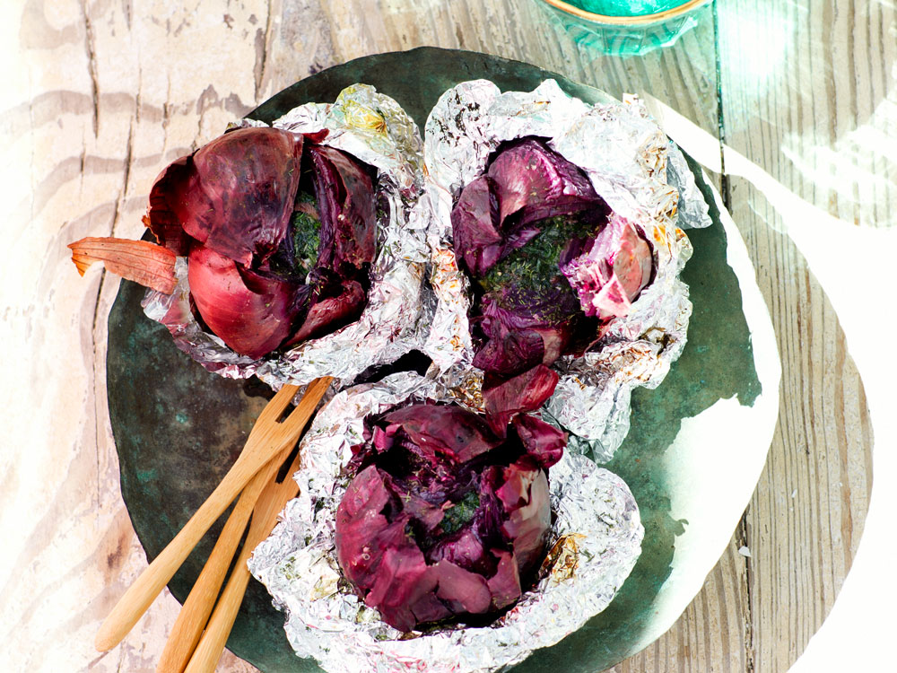 Roasted Whole Red Onions with Anchovy Butter | Savory
