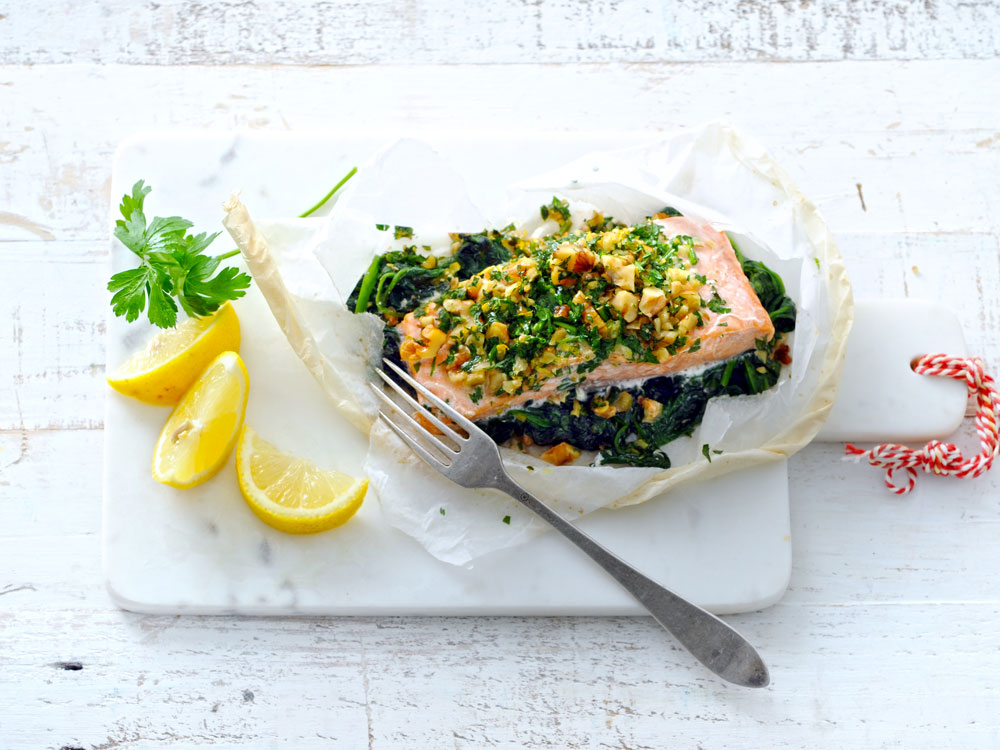 Salmon and Spinach in Paper Hearts | Savory