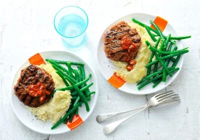 Meatloaf Salsa Burgers with Mashed Potatoes