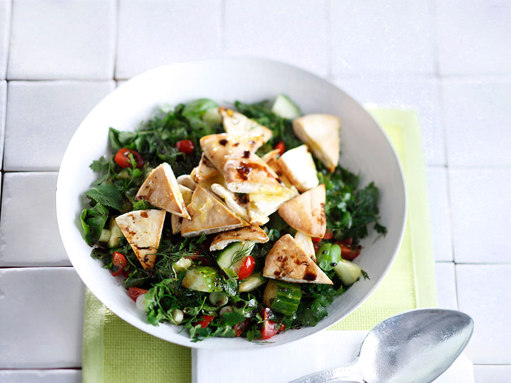 Herb Salad with Pita Croutons | Savory