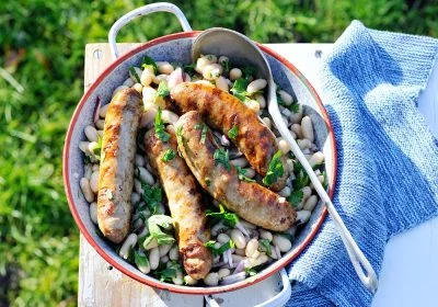 Grilled Sausages and Beans