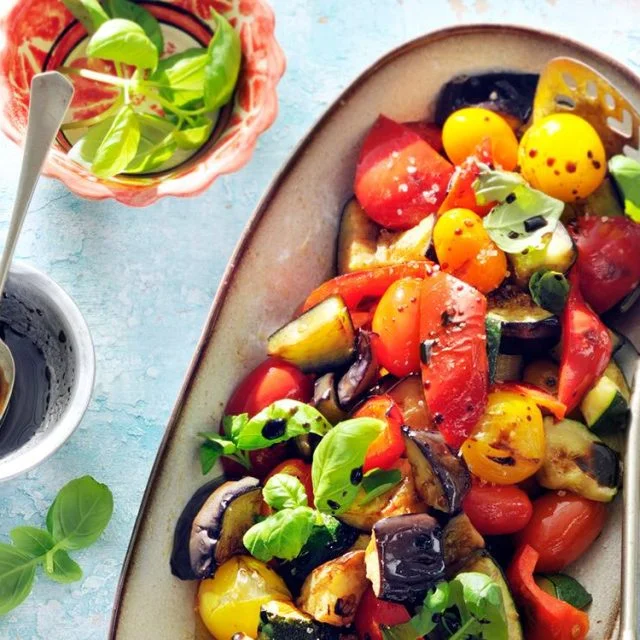 Grilled Balsamic Eggplant, Peppers, and Zucchini