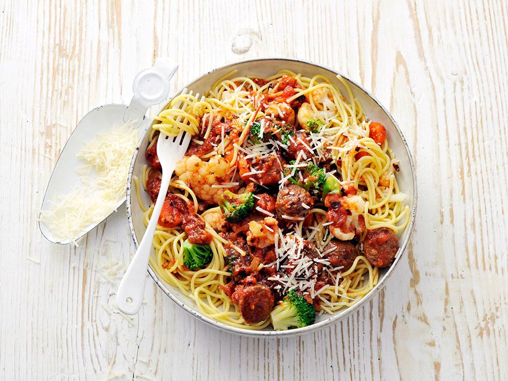 Spicy Sausage and Angel Hair Pasta with Veggies | Savory