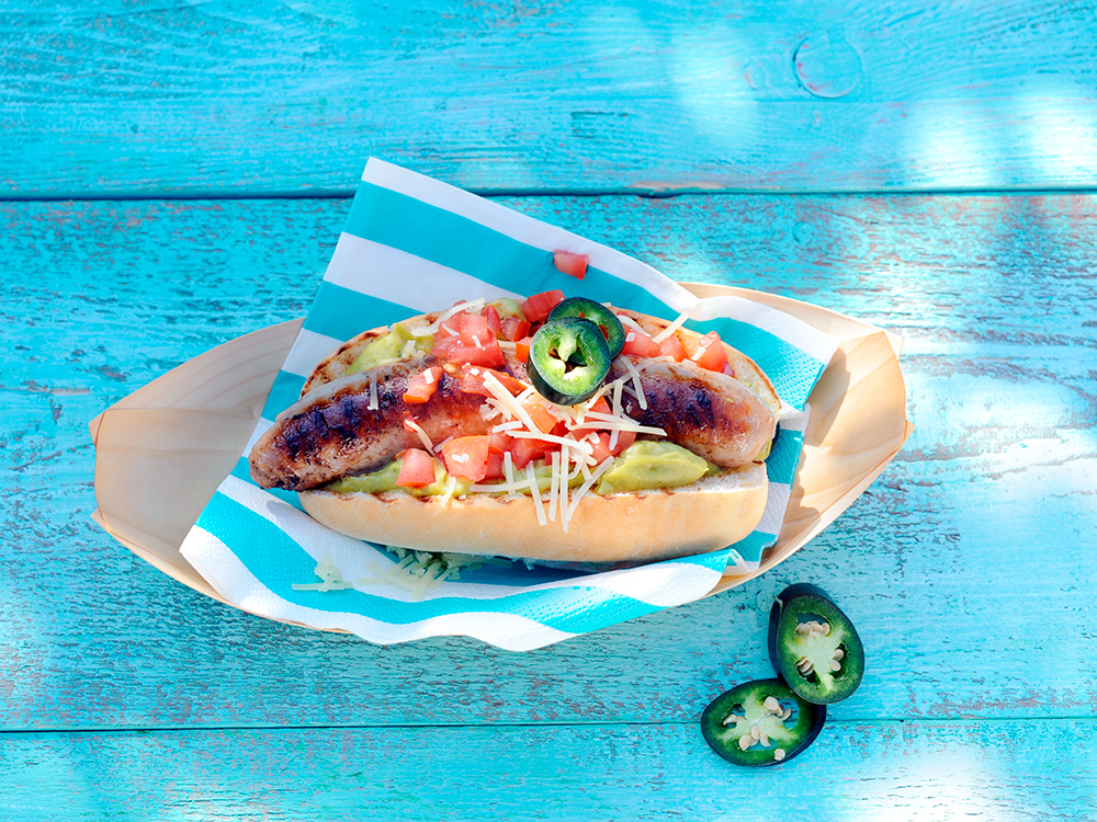 Brats with Guacamole and Salsa | Savory