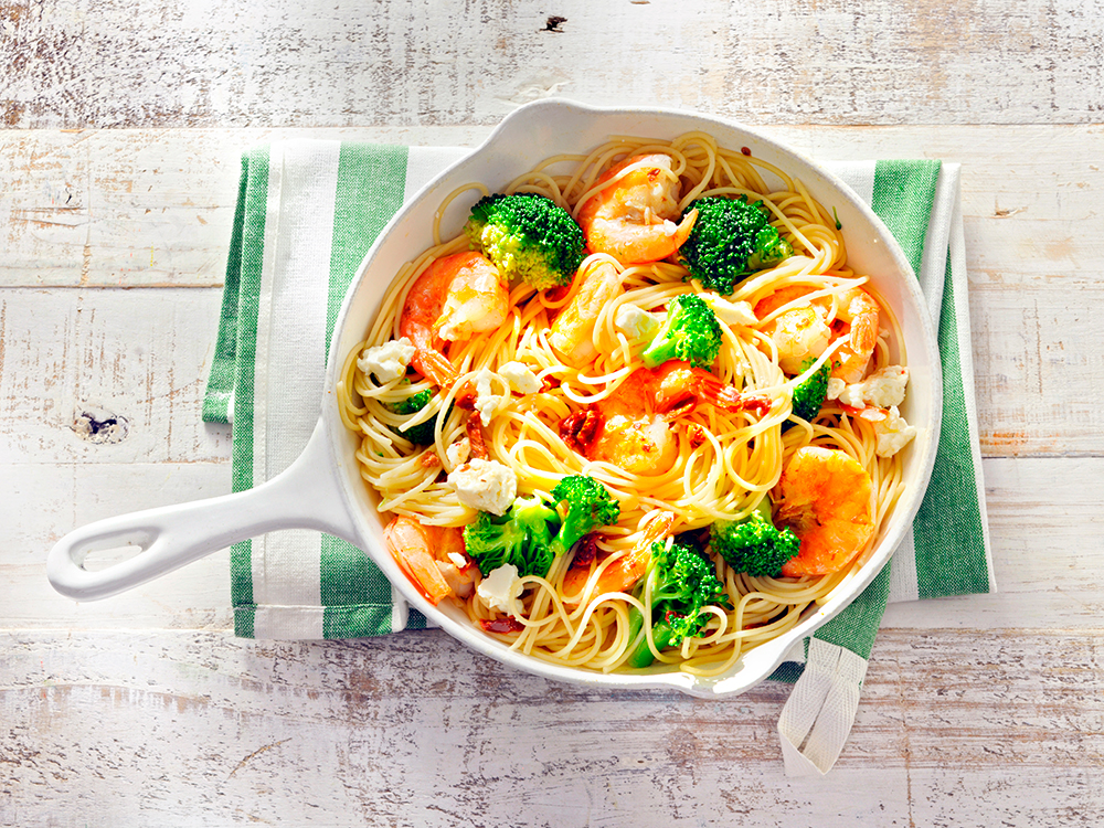 Mediterranean Pasta with Shrimp, Broccoli, and Sundried Tomato | Savory