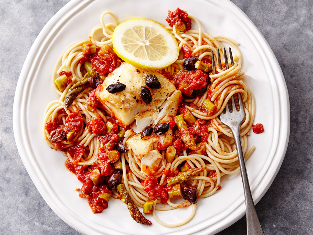 Stewed Cod with Tomatoes and Olives Savory