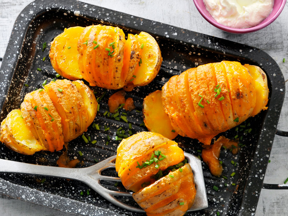 Cheesy Hasselback Potatoes with Chives | Savory