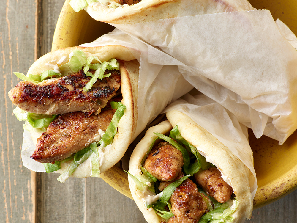 Quick Chicken Swarma Pita Wrap with Yogurt Tahini Sauce | Savory