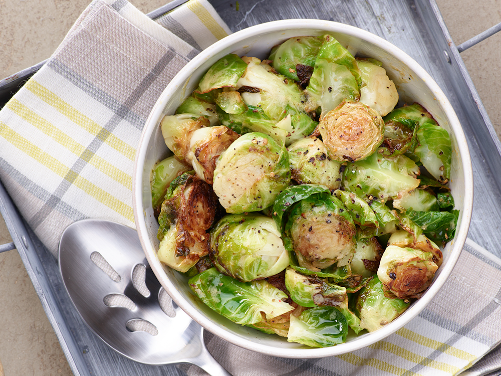 Crispy Roasted Brussels Sprouts with Lemon Vinaigrette | Savory