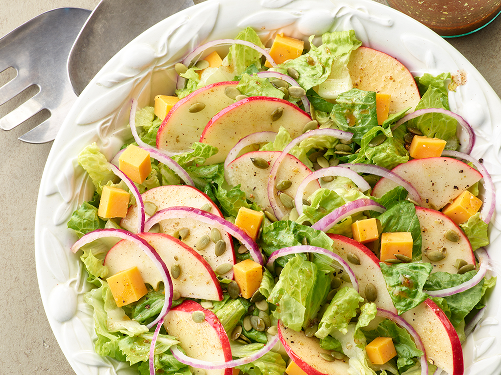 Romaine Apple and Cheddar Salad with Maple Vinaigrette | Savory