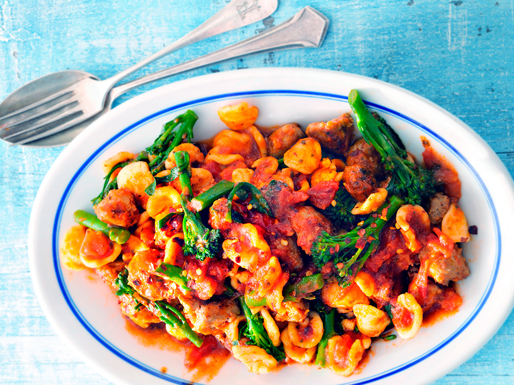 Toasted Orecchiette with Sausage & Greens | Savory