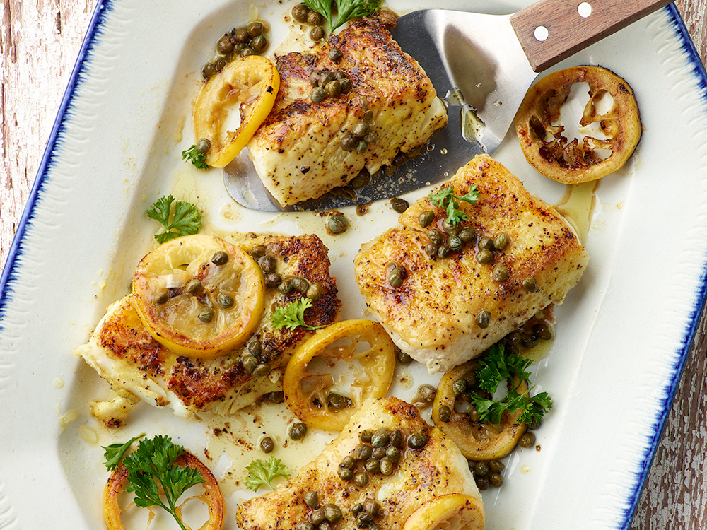 Seared Cod with Lemon Caper Sauce Savory