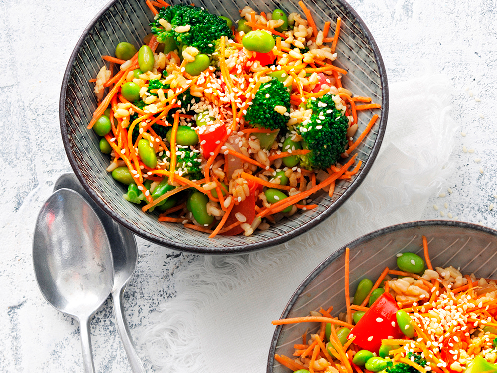 Mixed Veggie Brown Rice StirFry with Edamame Savory
