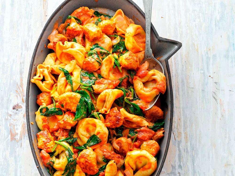 Tortellini with Chicken Sausage and Spinach | Savory