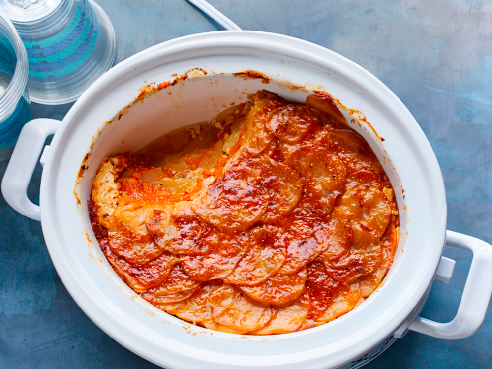 Slow Cooker Scalloped White and Sweet Potatoes | Savory