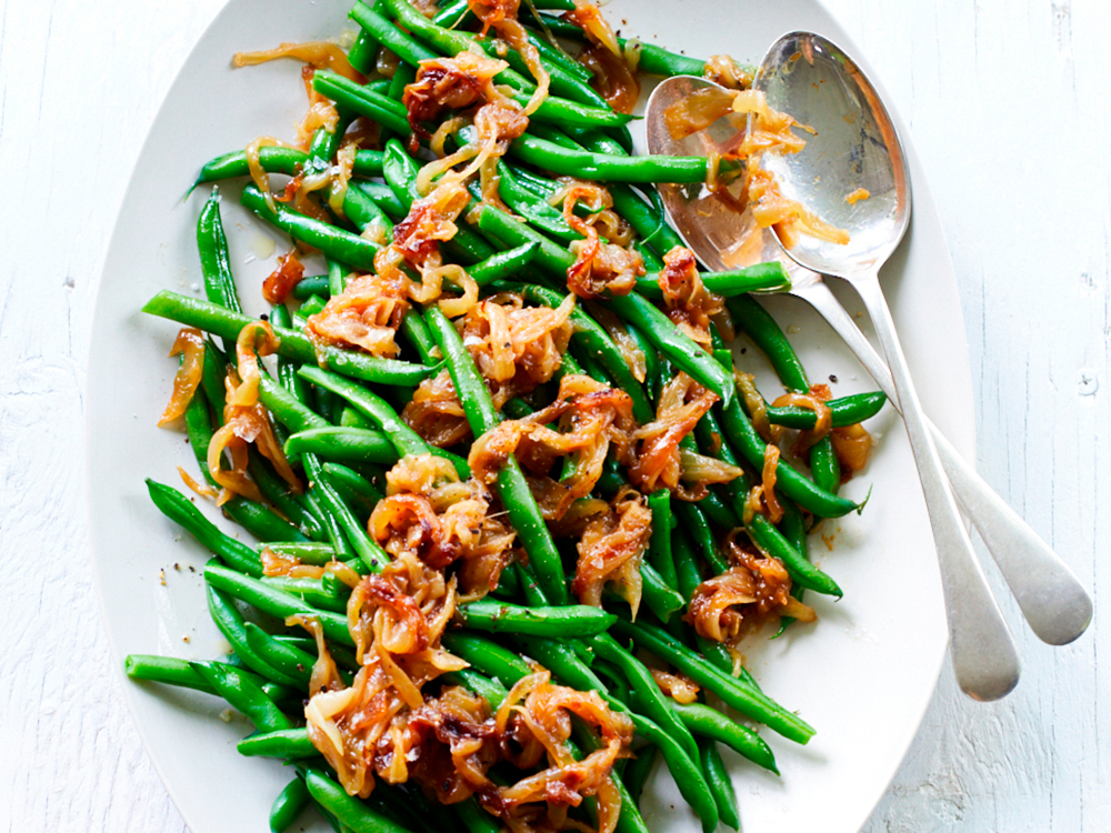 Green Beans with Slow Cooker Caramelized Onions Savory