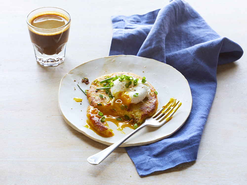 Breakfast Mashed Potato Cakes with Poached Egg | Savory