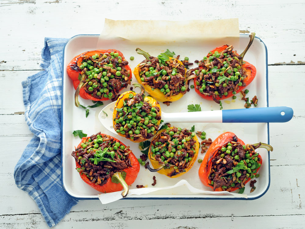 Beef- and Pea-Stuffed Peppers | Savory