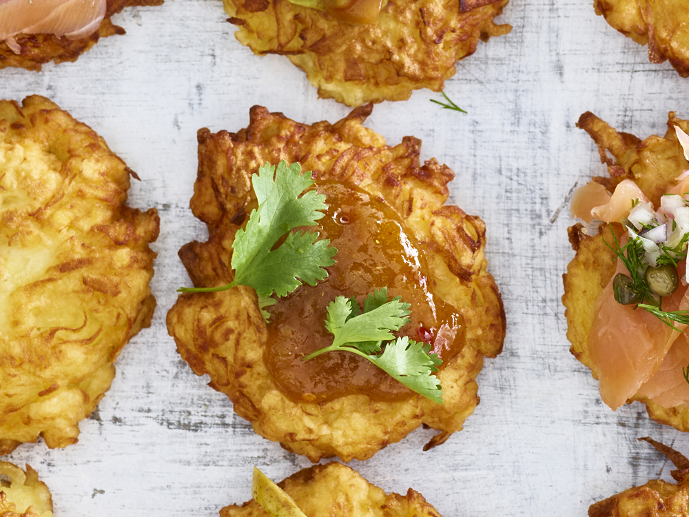 Curried Mango Chutney with Cilantro Latke Topping | Savory