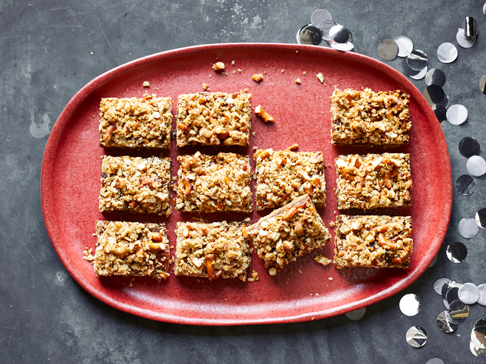 Spiced Date Bars with Pecan and Pretzel Crumble | Savory