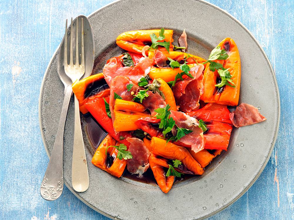 Mini Sweet Peppers with Crispy Prosciutto Savory