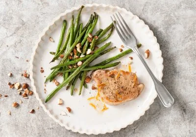 Broiled Pork Chops and Green Beans with Almonds