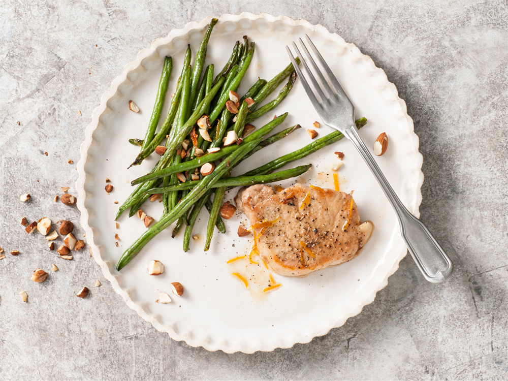 Broiled Pork Chops and Green Beans with Almonds | Savory