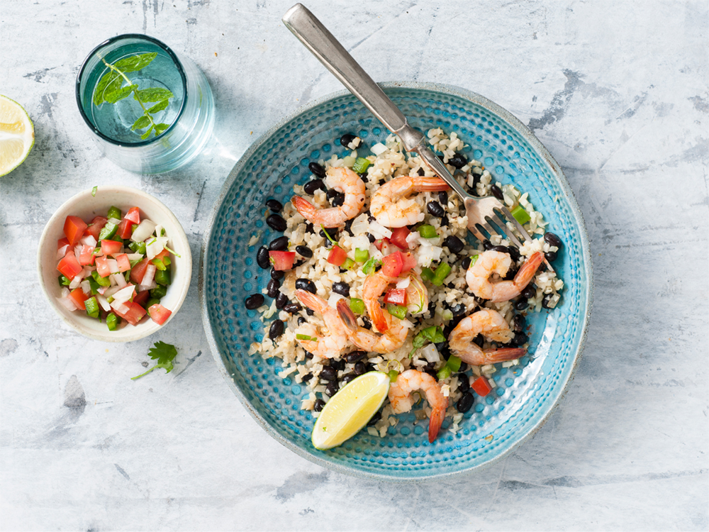 Cauliflower Rice and Beans with Shrimp | Savory
