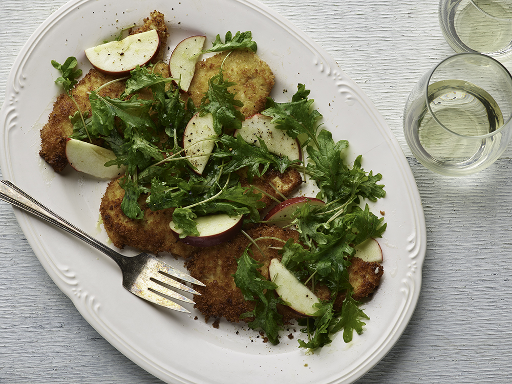 Chicken Schnitzel with Cranberry-Apple Salad | Savory