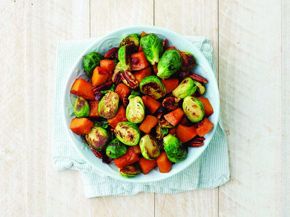Roasted Brussels Sprouts and Butternut Squash with Pecans | Savory