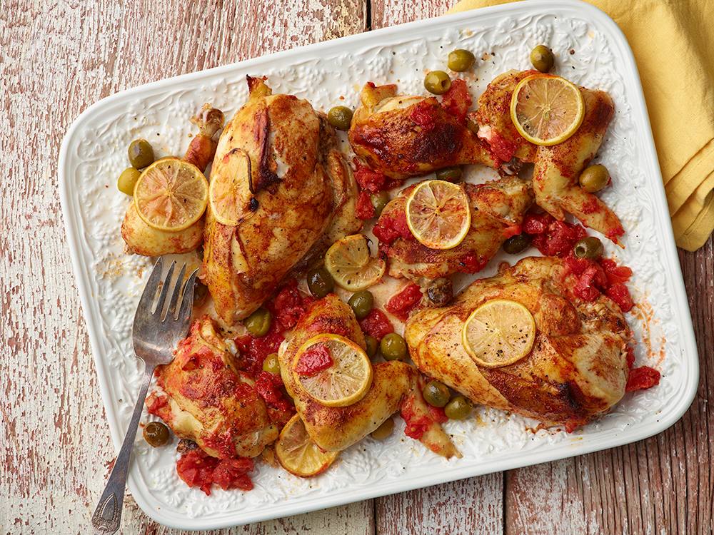 Roasted Chicken with Lemon, Olives, and Tomato | Savory