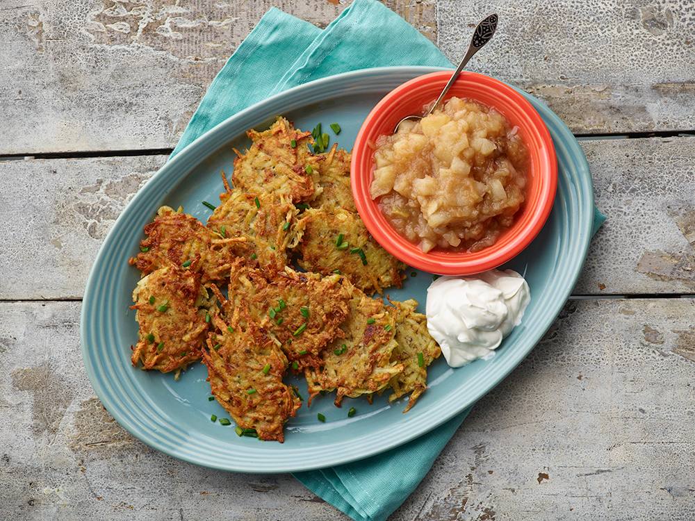 Yukon Gold Potato Latkes with Apple-Pear Sauce | Savory