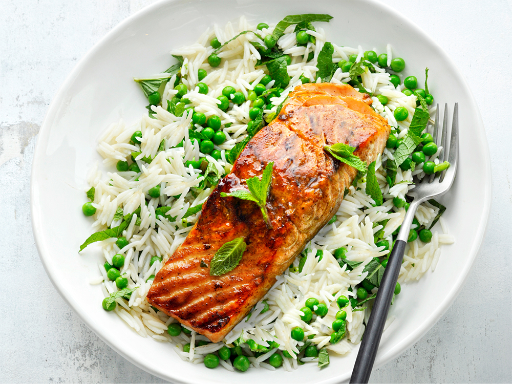 Honey-Glazed Salmon with Herbed Rice | Savory