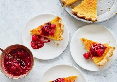 Buttermilk Pie with Raspberry Drizzle