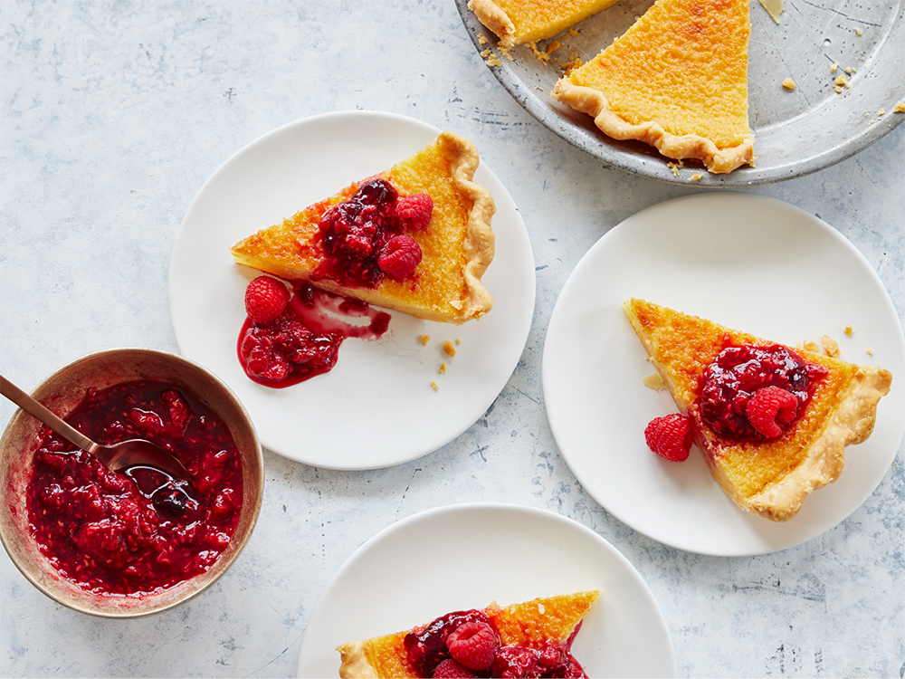Buttermilk Pie with Raspberry Drizzle | Savory
