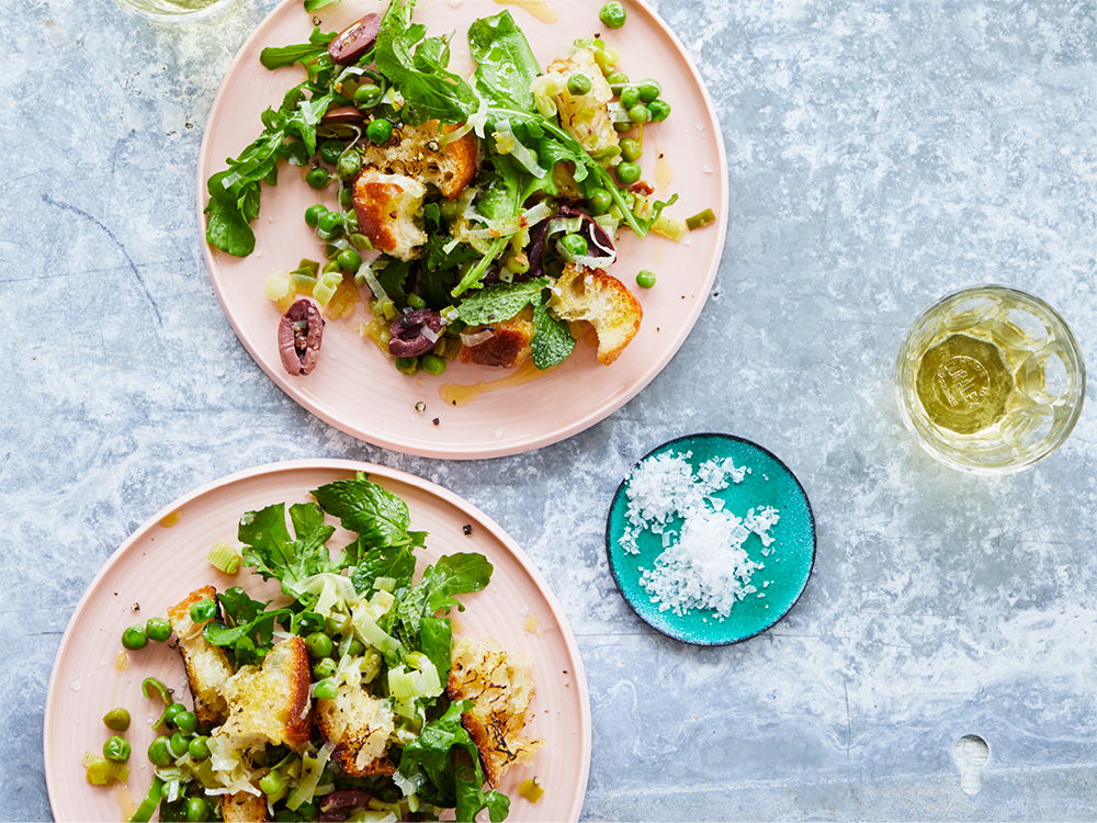 Leek and Pea Panzanella Salad | Savory