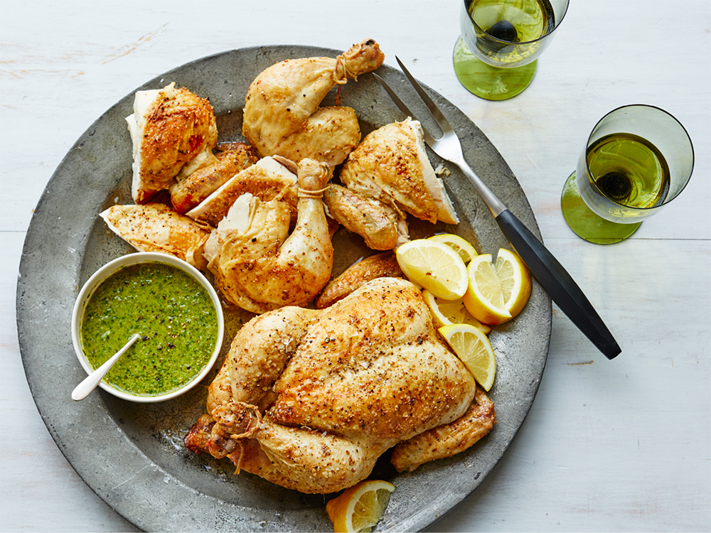 CorianderRubbed Chickens with Salsa Verde Savory