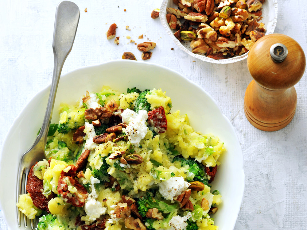 Broccoli-Potato Mash with Pecans | Savory