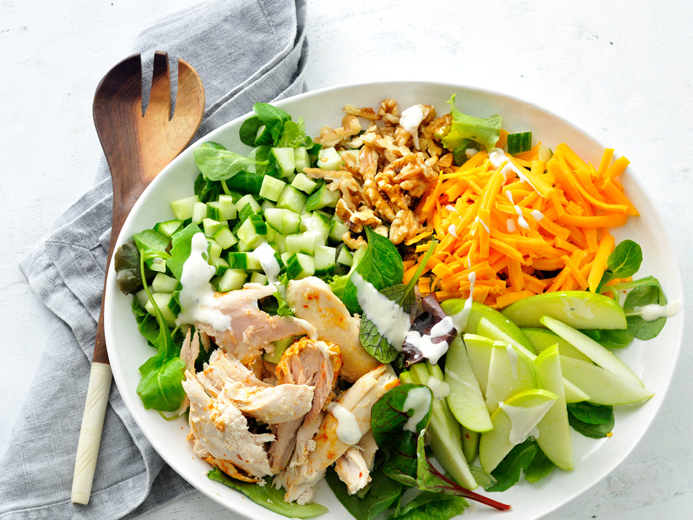 Salad with Chicken, Apples, and Blue Cheese Dressing | Savory