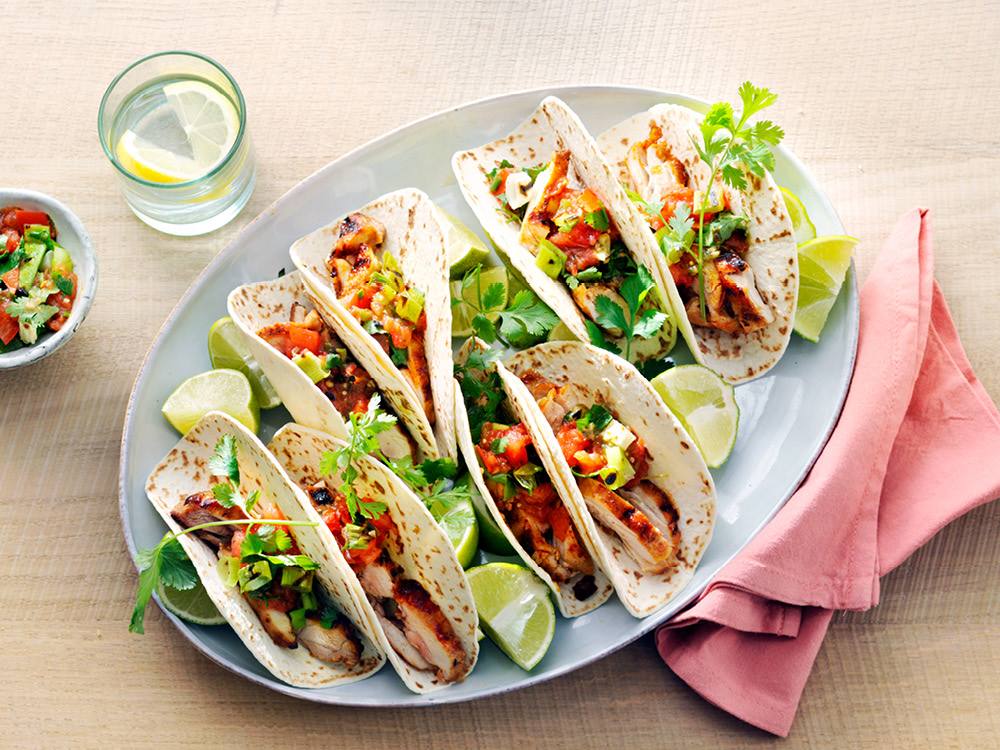 Chicken Tacos with Grilled Tomato and Green Onion Salsa | Savory